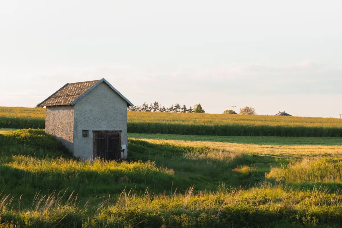 Ferme charentaise avec grange et toiture en tuiles dans la campagne
